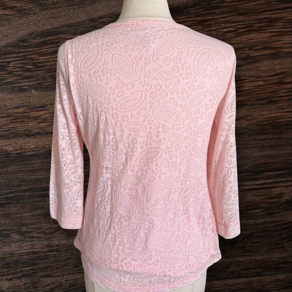 LRL Lauren Jeans Co Paisley Top Sz M Grown-up Pink Sheer Lined Green Label Beach - Picture 3 of 5